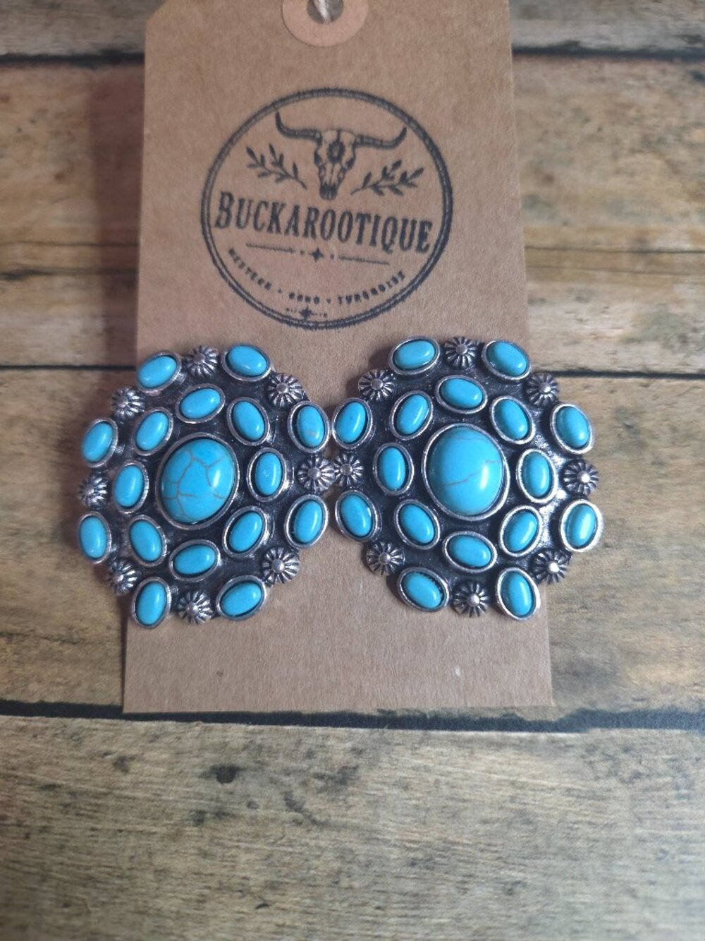 Western Turquoise Cluster Concho Earrings Boho Rodeo Statement Jewelry